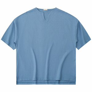 Người Đàn Ông Của 100% Bông V Cổ T-Shirt Tùy Chỉnh Thực hiện Lỏng Phù Hợp Sợi Nhuộm Twill Vải Hip Hop Phong Cách In Mô Hình - Product Image 5