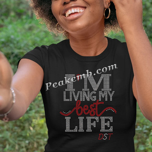 Custom Black History Rhinestone Transferencia de Calor Hierro en I Am Living My Best Life para Camisas Sudaderas con capucha - Product Image 5