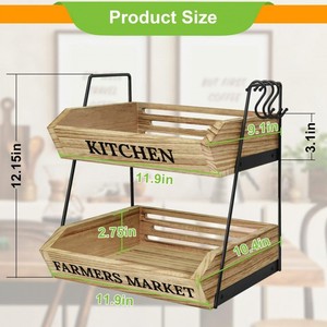Panier de rangement pour fruits en bois de fer, double couche, pour l'organisation des aliments dans la cuisine, forme rectangulaire, design gain de place - Product Image 2