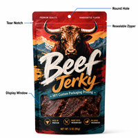 Sachets Doypack Personnalisés pour Viande Séchée, Anti-humidité, Thermoscellables, Imprimés, pour Bœuf Séché, Tranches de Porc, avec Encoche de Déchirement, Emballage Alimentaire