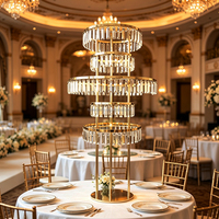 Lustre de Mariage Haut de Gamme en Métal Doré avec Cristaux Suspendus, Centre de Table de Mariage, Décoration Centrale pour Table de Banquet de Mariage