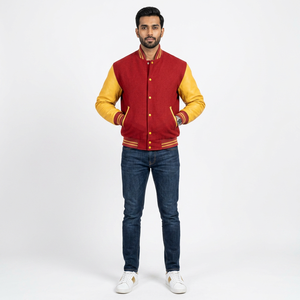 Premium Quality Winter Breathable Polyester/Cotton Sleeves Letterman Baseball <b>Jackets</b> <b>Long</b> Stand Collar Covered Button Front - Product Image 1