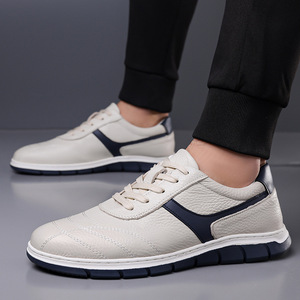 Zapatos Casuales para Hombre, de Cuero Suave, Blancos, con Cordones Delanteros, Color Sólido, Primavera-Otoño 2026, Estilo Náutico - Product Image 4