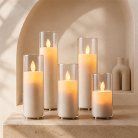 Bougies LED cylindriques en verre transparent, bougies scintillantes rechargeables pour la décoration nordique de la maison, décoration romantique de table de mariage
