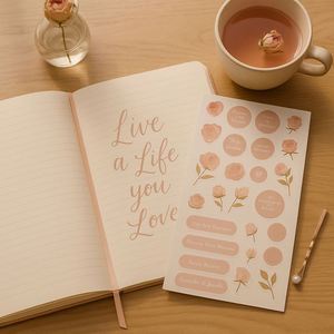 Blush Pink Floral Sewing Binding Hardcover <b>Notebook</b> Gift Set Gold Foil <b>Line</b> Art Pen PU Leather Ribbon Box Journaling Blank Pages - Product Image 4