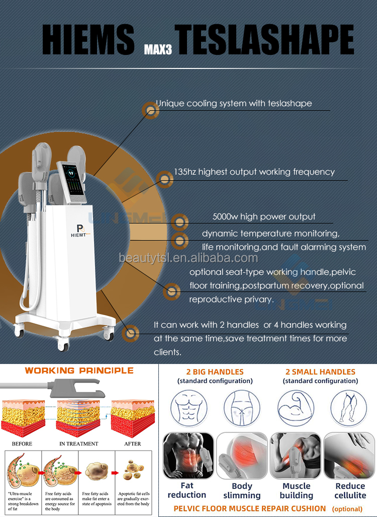 EMT8-pro max portable or vertical emslim sculpt fat removal electromagnetic neo emslim 4 handle emt tesla machine