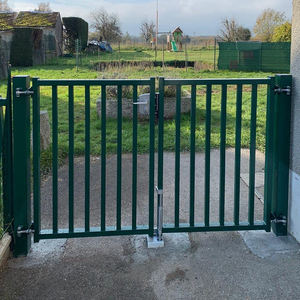 Portail battant à double battant, deux portes, en treillis métallique, écologique, revêtement poudré, jardin, ouverture simple, vert, noir, portail de clôture rapide - Product Image 1
