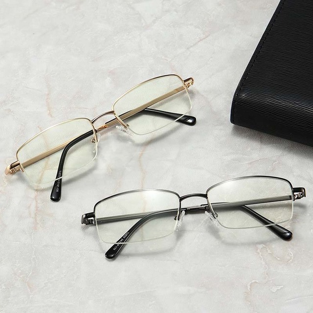 Vintage Metal Half Frame Reading Glasses Blue Light Blocking Spectacles Eyewear for Women and Men with Presbyopia Gold Color