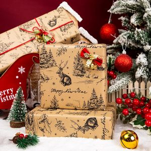 MAYPLUSS Kraft Christmas <b>Wrapping</b> <b>Paper</b> Roll 17 Inch X 33 Feet Vintage Reindeer Tree Bird Print Brown Holiday Gift Wrap - Product Image 6