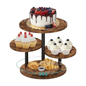 Wooden Round Cake <b>Stand</b> 3 Tier <b>Rotating</b> Dessert <b>Display</b> Rack For Birthday Party Indoor Use - Product Image 1