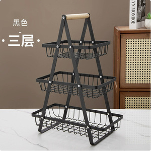 Panier à fruits multi-niveaux avec poignée en bois, support de rangement en métal durable pour cuisine, organisateur de collations, type rectangulaire sur pied - Product Image 3