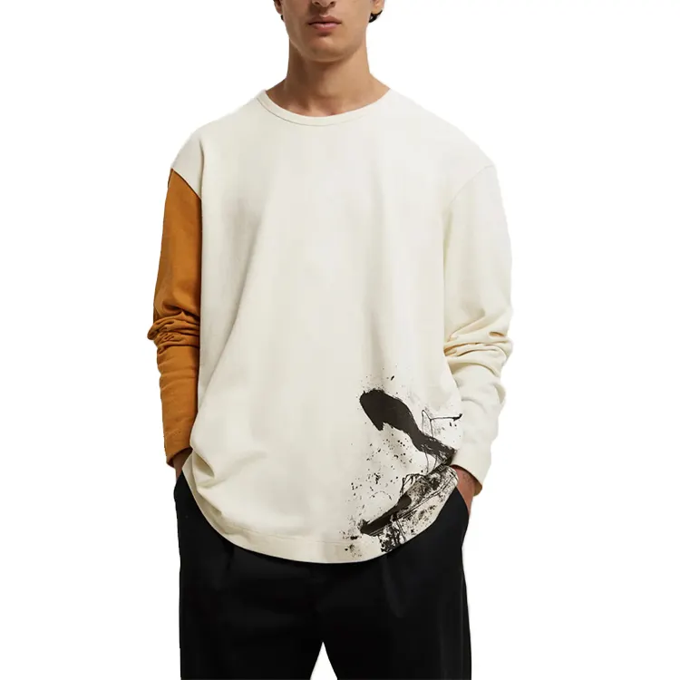 Camiseta de manga larga con estampado digital para hombre, Camiseta 100% de algodón personalizada de gran tamaño para verano
