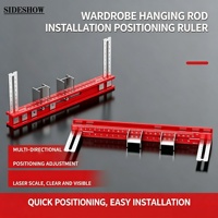 Règle de positionnement réglable en alliage d'aluminium pour l'installation de penderies et le travail du bois, avec butée de positionnement auxiliaire pour la fixation de supports