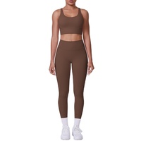 Ensemble deux pièces fitness/yoga décontracté : Soutien-gorge dos croisé brossé effet seconde peau style européen et américain et Legging de sport rehausseur de fessiers