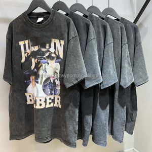 Magliette grafiche Hip Hop Oversize da 300g/mq pesanti all'ingrosso magliette a fascia Vintage lavate minerali pesanti da uomo - Product Image 1