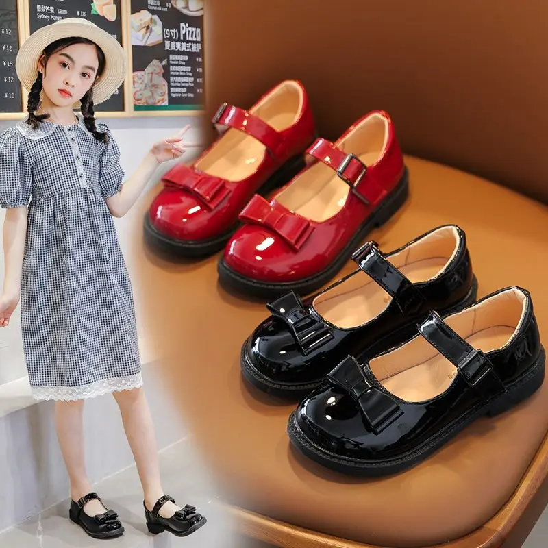 Pretty Classic Soft Bottom Children's Girl Princess Dress Shoes Comfortable Kids Black School Leather Shoes for Girls