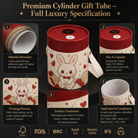 Boîte cadeau cylindrique en papier rigide imprimée sur mesure avec couvercle en cuir PU et sangle de transport, emballage de luxe pour peluches, poupées, objets de collection