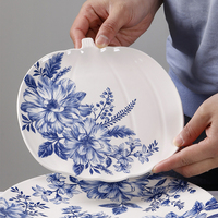 Grande assiette à dessert en céramique de style américain, technique de peinture sous glaçure, compatible lave-vaisselle et micro-ondes, idéale pour servir pizza et pâtes