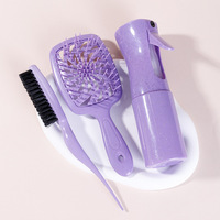 Ensemble cadeau de coiffure classique en paille de blé pour salon, ensemble de 3 brosses à cheveux, peigne de massage, antistatique, vaporisateur anti-moustiques