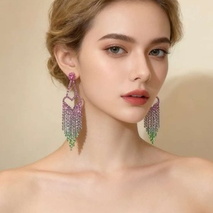 <span class=keywords><strong>Boucles</strong></span> <span class=keywords><strong>d</strong></span>'<span class=keywords><strong>oreilles</strong></span> pendantes longues en forme de cœur à <span class=keywords><strong>d</strong></span>égradé de couleurs <span class=keywords><strong>pour</strong></span> femmes, avec chaîne griffe et strass multicolores géométriques - Product Image 5