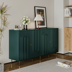 Modern Green Lacquered 4 Door Wooden Cabinet Sideboard <b>Buffet</b> <b>Server</b> Storage Cabinet For Living Room Entryway - Product Image 5