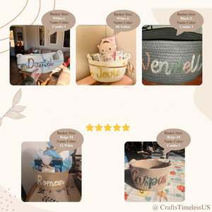Custom Personalized Cotton Rope Storage <strong>Basket</strong> Set Hand Crocheted Name Toy Organizer Customizable Size/Color <strong>Baby</strong> Nursery - Product Image 5