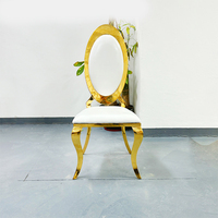 Chaise de banquet de mariage ovale double face, chaise de salle à manger rembourrée en acier inoxydable doré, chaise d'événement personnalisée en usine