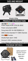 Shehds Zoom 18x18W RGBWA UV 6In1 DMX512 LED Par lumière Par lumière pour Concert mariage DJ Disco