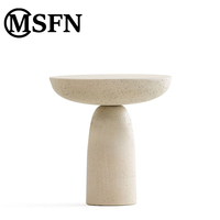 Table basse moderne en micro-ciment, plateau en forme de disque, base en piédestal, style Wabi Sabi, finition mate, mobilier de salon minimaliste