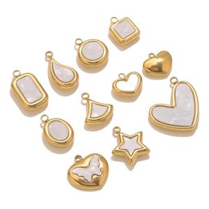 Baja nirkarat kerang mutiara persegi bulat Oval Cahrms untuk Kalung Gelang DIY liontin membuat perhiasan aksesori kerajinan - Product Image 5