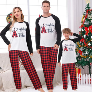 Logotipo personalizado Família Pijama De Natal Inverno Pijama Manga Longa Pijama Custom <span class=keywords><strong>Kids</strong></span> Pijama Set Print Top e Xadrez Calças Pijamas - Product Image 1
