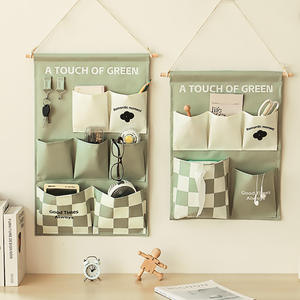 Bolsa de almacenamiento de pared de algodón, rectangular, sin perforaciones, gran capacidad para llaves, teléfono, artículos diversos, montaje en puerta de dormitorio - Product Image 2
