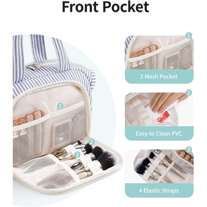 OEM Striped Cosmetic <b>Bag</b> Travel Toiletry Organizer Women <b>Makeup</b> Storage Pouch with Handle <b>Large</b> Capacity Wholesale Supplier - Product Image 4