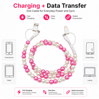 Câble de charge pour téléphone 4 en 1, perles blanches et roses, cordon de charge multi-prise, câble de charge USB Type C pour iPhone Android