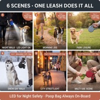 Tali Anjing Retraktil Multifungsi 10ft dengan Senter LED, Rem Satu Tombol, Tali Nilon, dan Tempat Kantong Kotoran untuk Jalan Malam