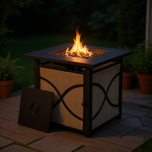 โต๊ะเตาไฟกลางแจ้ง ขนาด 25 นิ้ว 40000 BTU ใช้แก๊สโพรเพน พร้อมฝาปิด ดีไซน์ทันสมัย โครงโลหะเคลือบสีฝุ่น แบบตั้งพื้น - Product Image 2