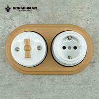 Vente en gros de nouveau design moderne Interrupteur et prise décoratifs vintage et rétro en porcelaine céramique et porcelaine avec socle en bois