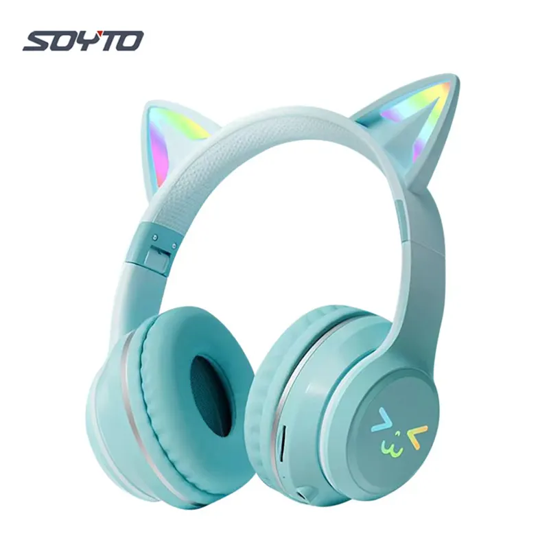 Shuoyin BT612 headphone game anak perempuan, nirkabel telinga kucing lucu RGB LED dapat dilipat bt nirkabel