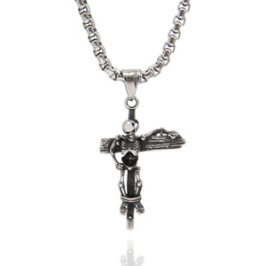 yunnique Stainless Steel <b>Cross</b> Pendant Skull Design Unisex Necklace Punk Retro Style - Product Image 1