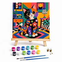 Ensemble de peinture par numéros pour enfants, motifs animaux de dessins animés, cadeau de Noël, toile avec peintures acryliques