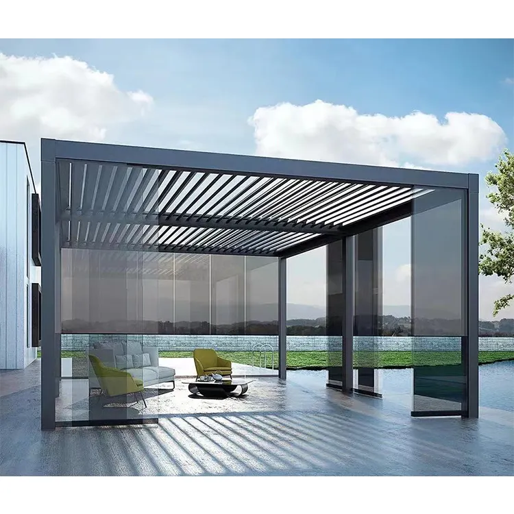 Pergola aluminium étanche 3x3 3x4 4x4 avec pergola coulissante en verre persienne motorisée En stock