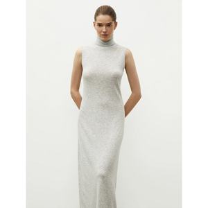 Nouvelle arrivée en stock, robe en cachemire et laine à col haut, sans manches, robe longue - Product Image 1