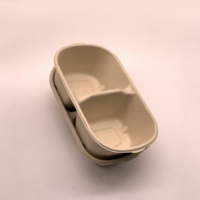 Boîte jetable en papier blanc et brun à 2 compartiments, biodégradable, en bagasse de canne à sucre, matériaux recyclés, compatible micro-ondes, pour emporter