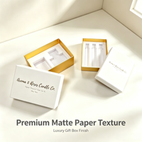 Boîte cadeau rectangulaire rigide en carton blanc écologique personnalisée avec logo en feuille d'or, emballage de luxe en papier pour bougie parfumée et diffuseur à bâtonnets