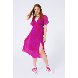 Vestido maxi de gasa con cuello en V y manga corta con estampado floral - Product Image 3