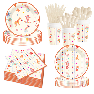 DAMAI - Juego de Vajilla Desechable con Diseño de Animales, Platos Redondos de Papel para Postre y Cena, Servilletas y Vasos, Artículos para Fiestas Infantiles - Product Image 2