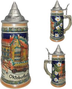 Essence Europe - Chope à <span class=keywords><strong>bière</strong></span> moderne en aluminium de 1 L avec réservoir en céramique, motif fleurs d'<span class=keywords><strong>Edelweiss</strong></span>, couvercle, pour l'Oktoberfest de Munich, Allemagne - Qualité supérieure - Product Image 2