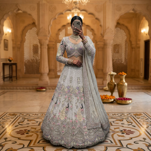 Vestido Lehenga Choli de 4 Metros con Corte Evase, de Calidad Excepcional, con Lentejuelas y Capas de Tela, Traje Glamuroso Fusion Completamente Cosido - Product Image 1