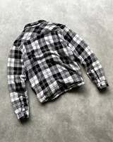Chemise-veste en flanelle à carreaux doublée polaire, coupe courte, ourlet à cordon de serrage, motif noir et blanc, style oversize, streetwear personnalisé