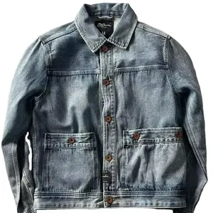 Customized logo printed men's fashionable retro washed regular denim jacket, customized loose size street men's denim jacket